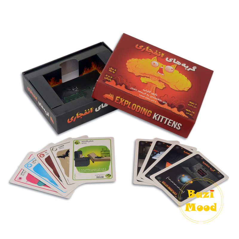 محتویات جعبه بازی فکری گربه های انفجاری EXPLODING KITTENS (بازیمود)